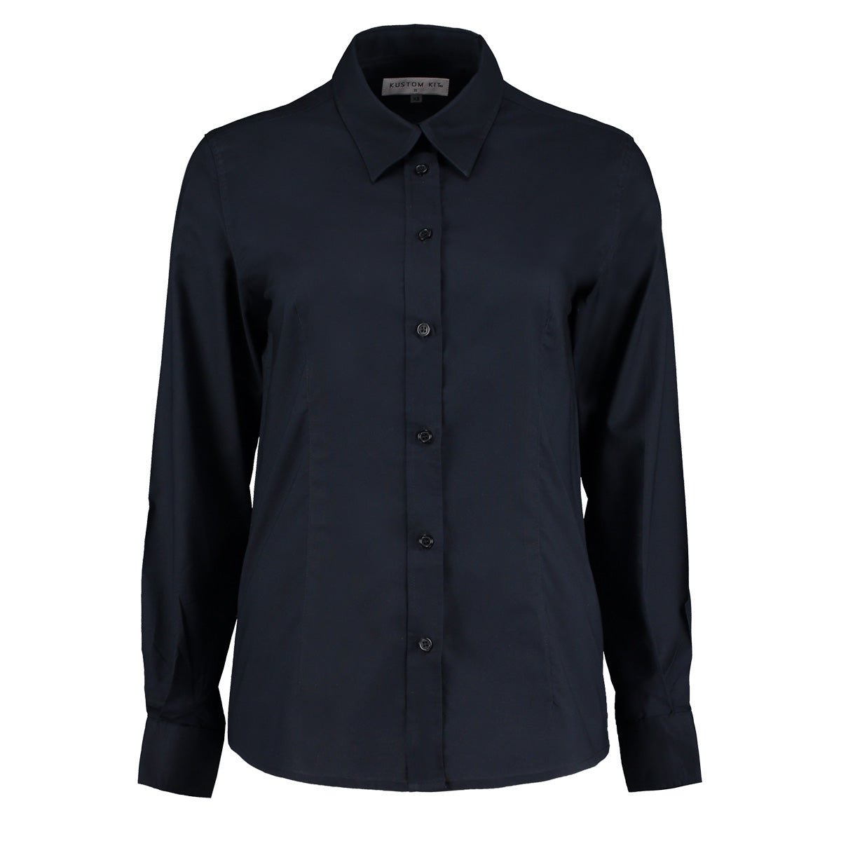 French Navy - Front - Kustom Kit Ladies Workwear Oxford Long Sleeve Shirt