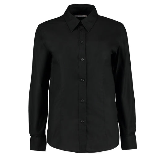 Black - Front - Kustom Kit Ladies Workwear Oxford Long Sleeve Shirt