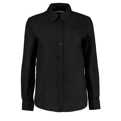 Black - Front - Kustom Kit Ladies Workwear Oxford Long Sleeve Shirt