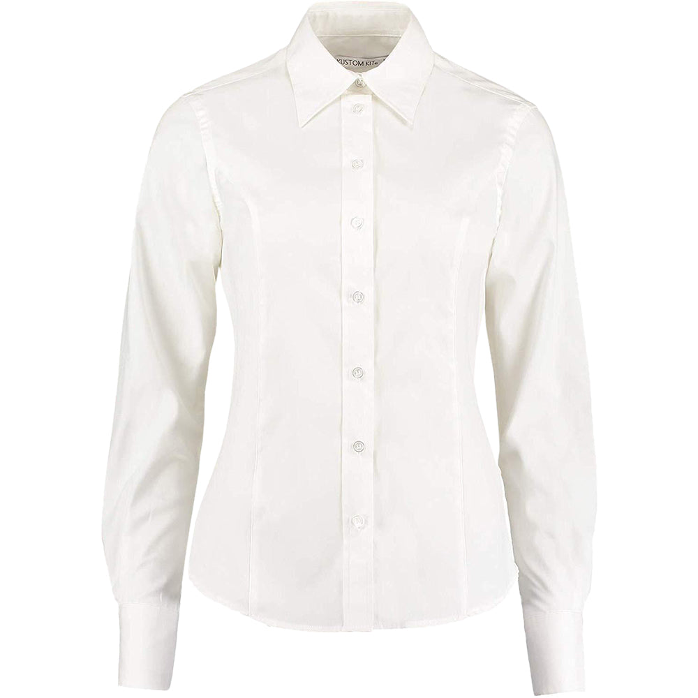 White - Front - Kustom Kit Ladies Workwear Oxford Long Sleeve Shirt