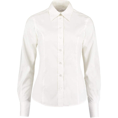 White - Front - Kustom Kit Ladies Workwear Oxford Long Sleeve Shirt