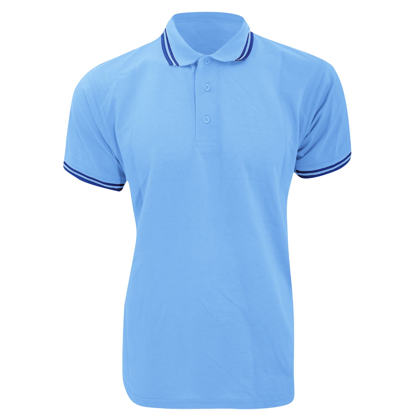 Light Blue-Navy - Front - Kustom Kit Mens Tipped Piqué Short Sleeve Polo Shirt