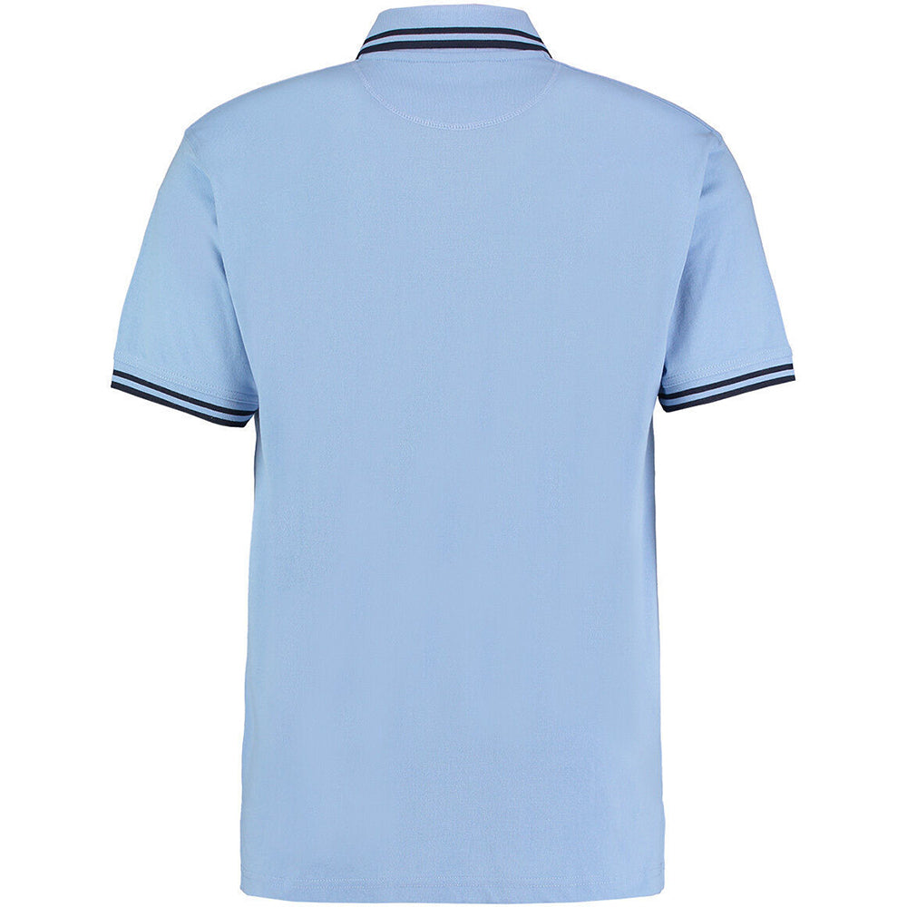 Light Blue-Navy - Back - Kustom Kit Mens Tipped Piqué Short Sleeve Polo Shirt
