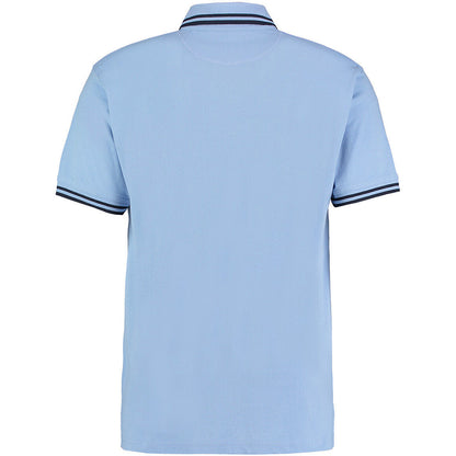 Light Blue-Navy - Back - Kustom Kit Mens Tipped Piqué Short Sleeve Polo Shirt