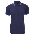 Navy-Light Blue - Front - Kustom Kit Mens Tipped Piqué Short Sleeve Polo Shirt