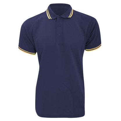 Navy-Sun Yellow - Front - Kustom Kit Mens Tipped Piqué Short Sleeve Polo Shirt