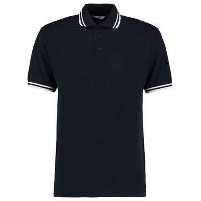 Navy-White - Front - Kustom Kit Mens Tipped Piqué Short Sleeve Polo Shirt