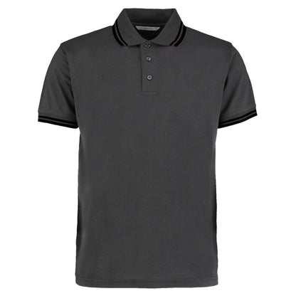 Charcoal-Black - Front - Kustom Kit Mens Tipped Piqué Short Sleeve Polo Shirt