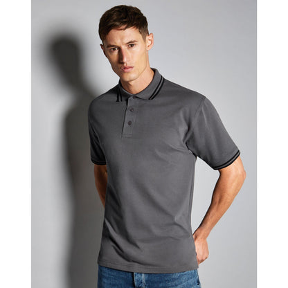 Charcoal-Black - Back - Kustom Kit Mens Tipped Piqué Short Sleeve Polo Shirt