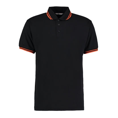 Black-Charcoal - Front - Kustom Kit Mens Tipped Piqué Short Sleeve Polo Shirt