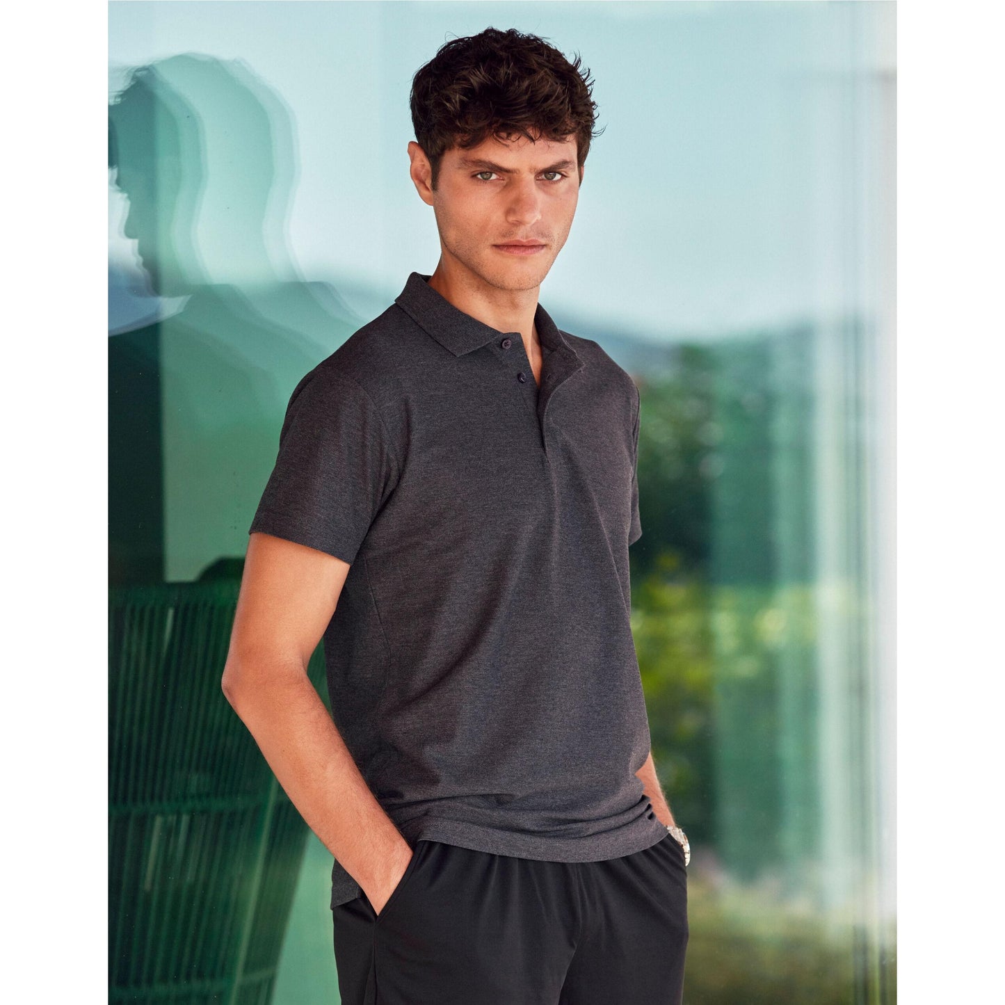 Metal Grey - Front - Clique Mens Basic Melange Polo Shirt