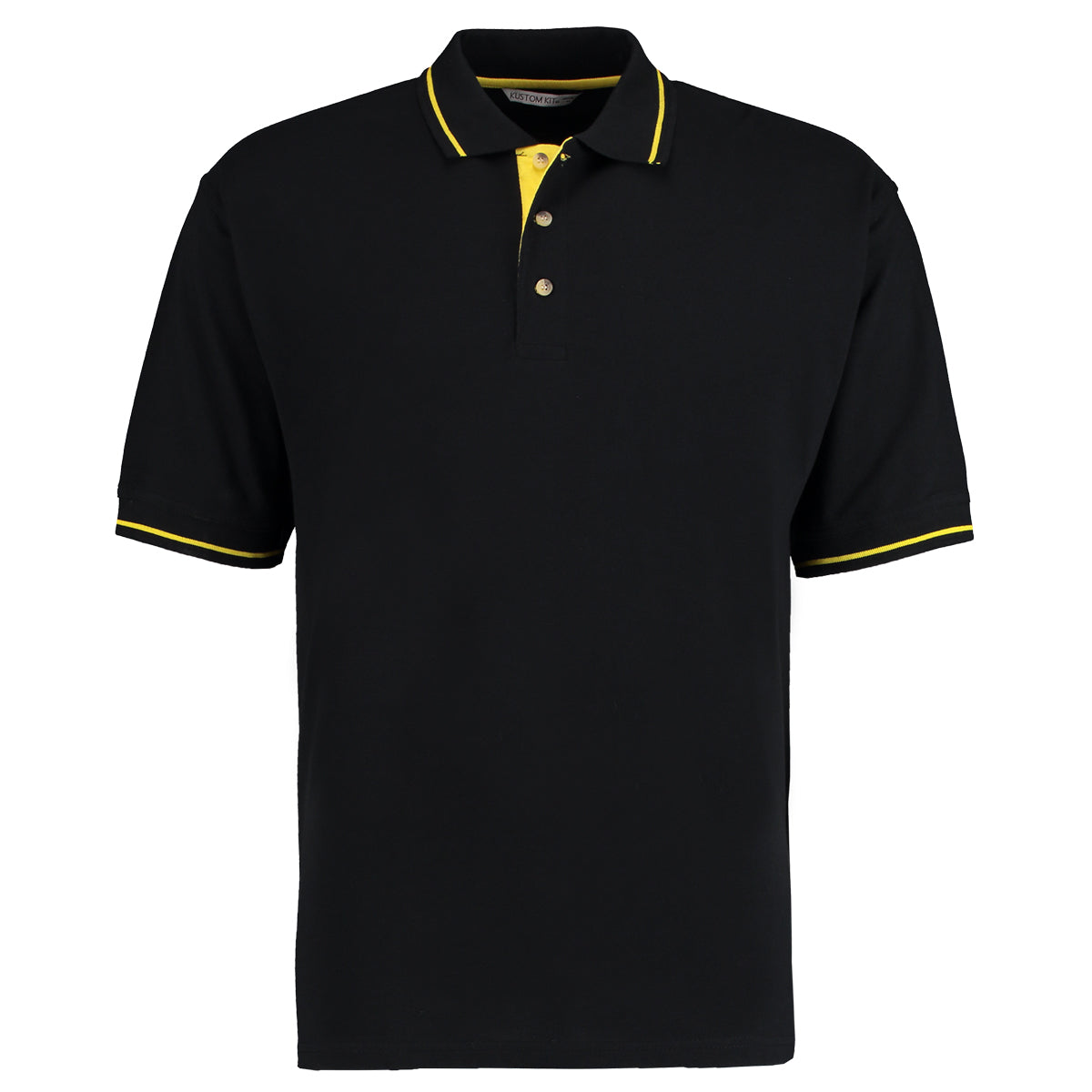 Black-Yellow - Front - Kustom Kit Mens St. Mellion Mens Short Sleeve Polo Shirt