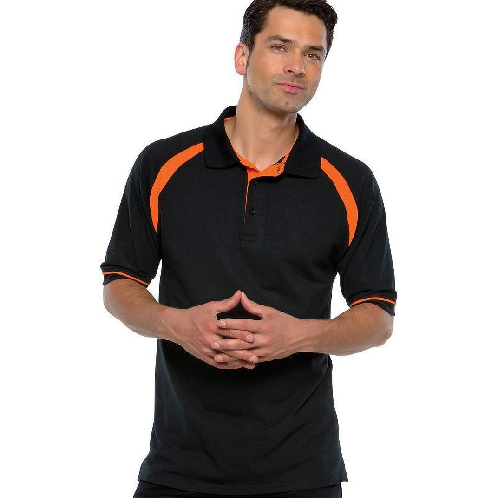 Black-Orange - Back - Kustom Kit Oak Hill Mens Short Sleeve Polo Shirt