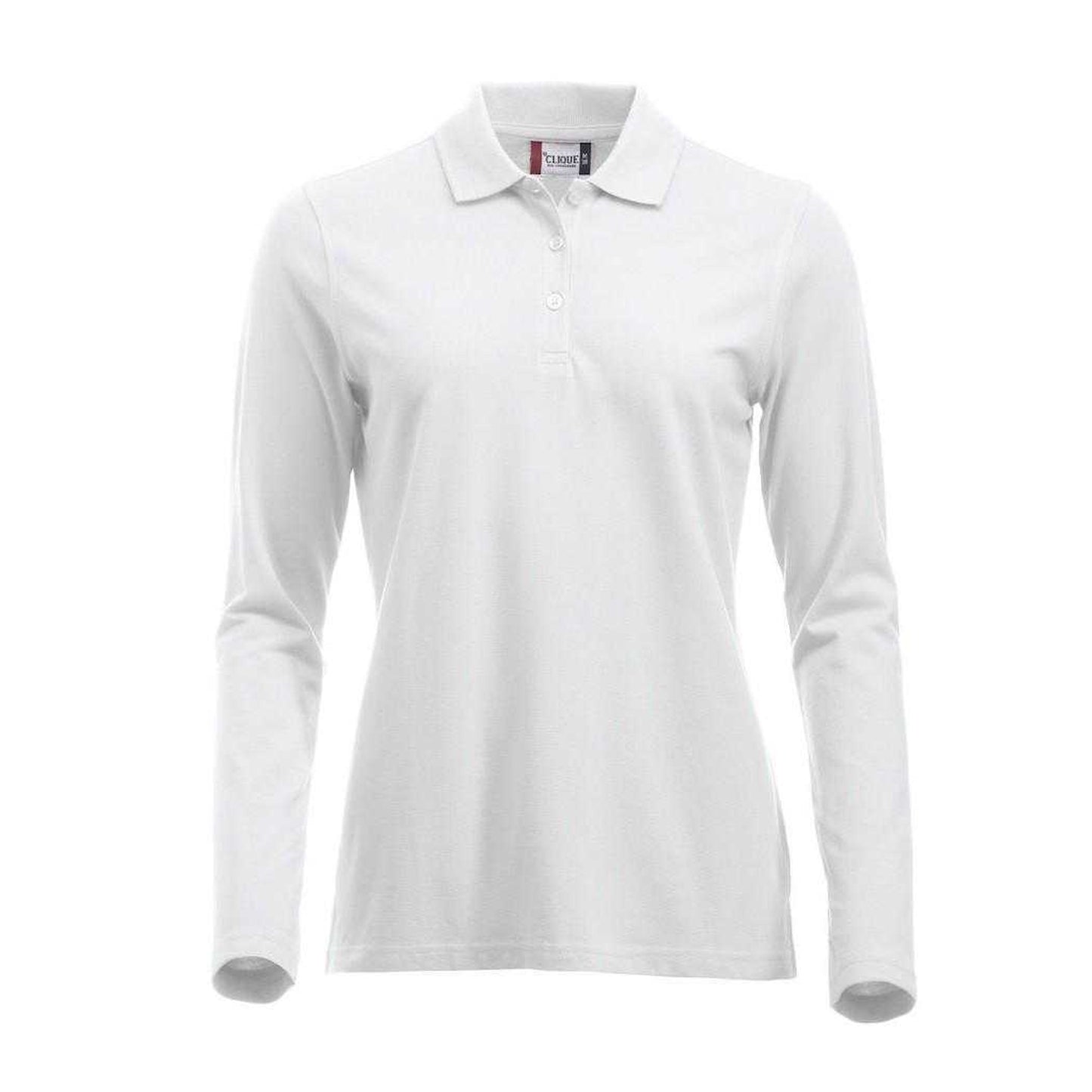 White - Front - Clique Womens-Ladies Classic Marion Long-Sleeved Polo Shirt