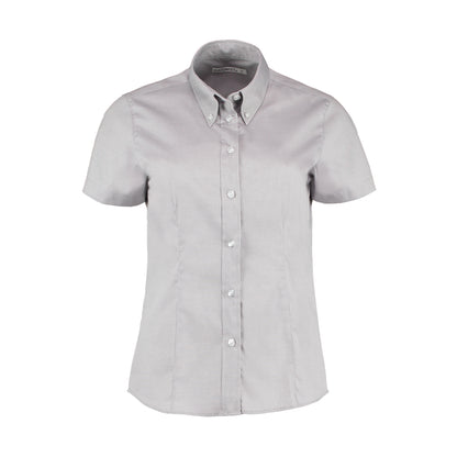 Silver Grey - Front - Kustom Kit Ladies Corporate Oxford Short Sleeve Shirt