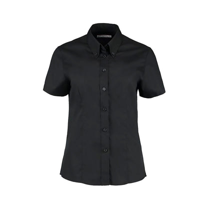 Black - Front - Kustom Kit Ladies Corporate Oxford Short Sleeve Shirt