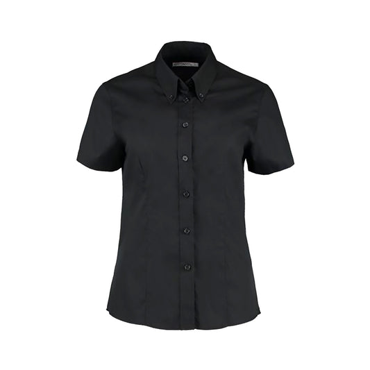 Black - Front - Kustom Kit Ladies Corporate Oxford Short Sleeve Shirt