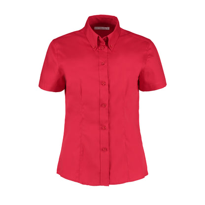 Red - Front - Kustom Kit Ladies Corporate Oxford Short Sleeve Shirt