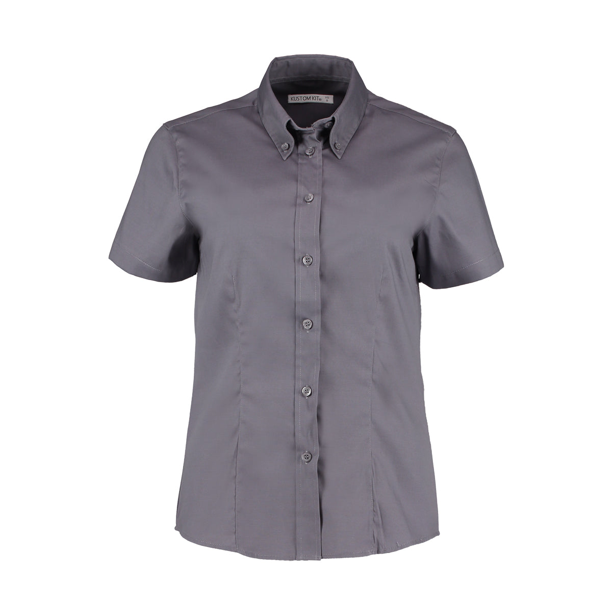 Charcoal - Front - Kustom Kit Ladies Corporate Oxford Short Sleeve Shirt