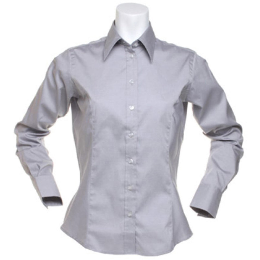 Silver Grey - Back - Kustom Kit Ladies Corporate Long Sleeve Oxford Shirt