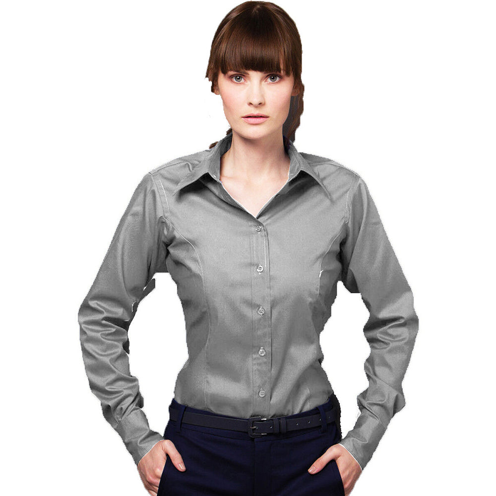 Silver Grey - Side - Kustom Kit Ladies Corporate Long Sleeve Oxford Shirt