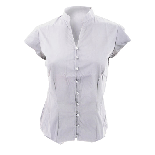 White - Front - Kustom Kit Ladies Continental Blouse Mandarin Collar Cap Sleeve