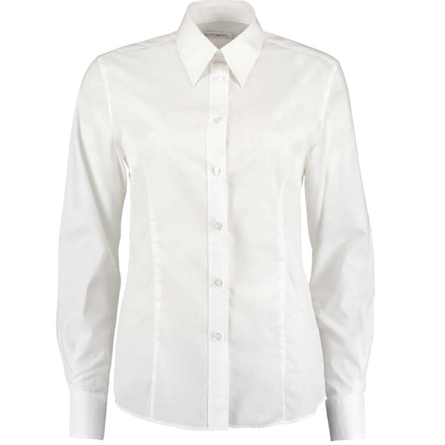 White - Front - Kustom Kit Ladies Long Sleeve Workforce Shirt