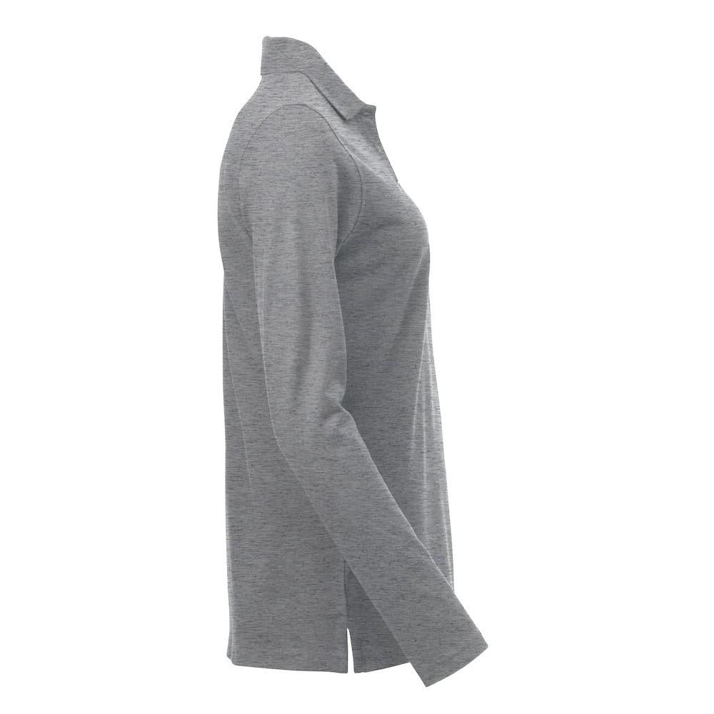 Grey Melange - Back - Clique Womens-Ladies Classic Marion Melange Long-Sleeved Polo Shirt