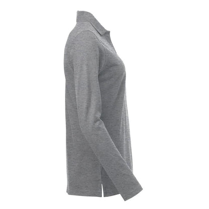 Grey Melange - Back - Clique Womens-Ladies Classic Marion Melange Long-Sleeved Polo Shirt