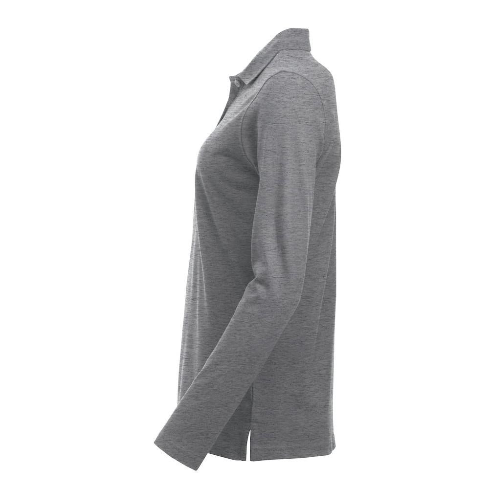 Grey Melange - Side - Clique Womens-Ladies Classic Marion Melange Long-Sleeved Polo Shirt