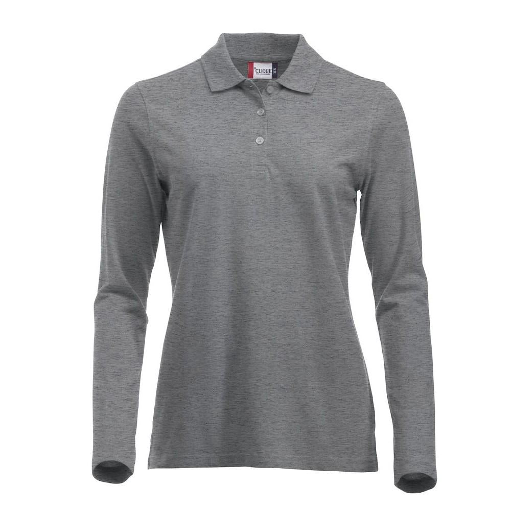 Grey Melange - Front - Clique Womens-Ladies Classic Marion Melange Long-Sleeved Polo Shirt