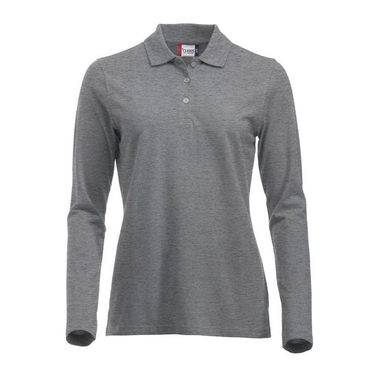 Grey Melange - Front - Clique Womens-Ladies Classic Marion Melange Long-Sleeved Polo Shirt