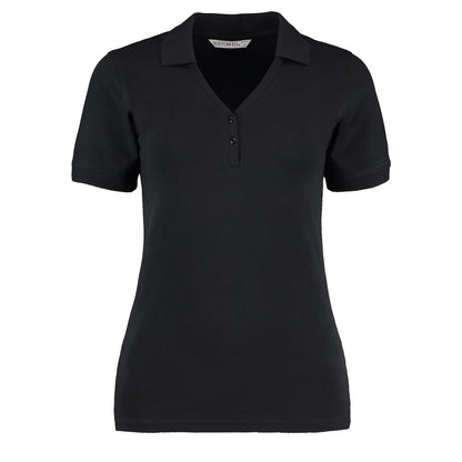Black - Front - Kustom Kit Ladies Sophia Comfortec® V-Neck Short Sleeve Polo Shirt