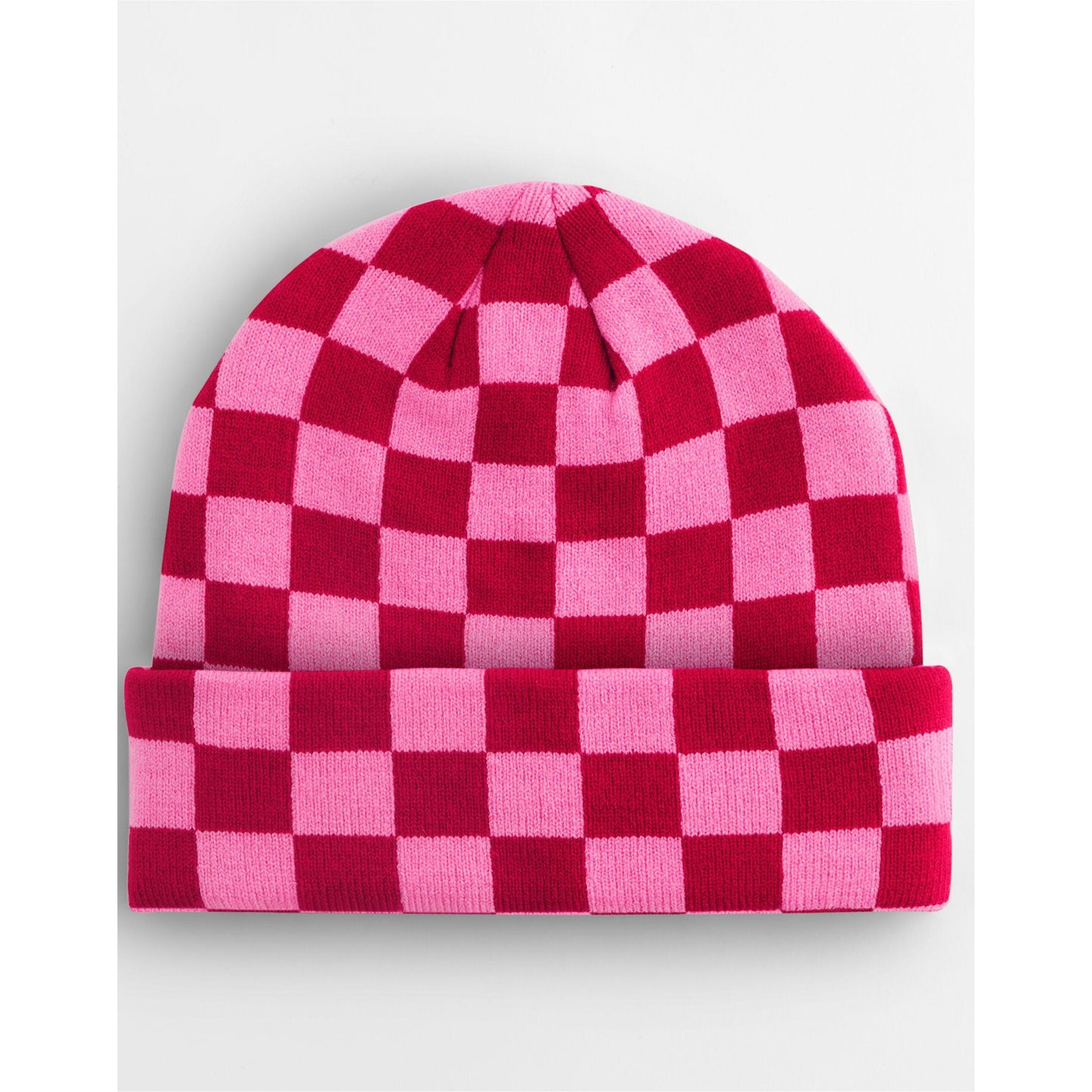 Classic Red-True Pink - Side - Beechfield Unisex Adult Checkerboard Beanie