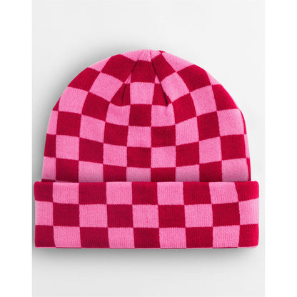 Classic Red-True Pink - Side - Beechfield Unisex Adult Checkerboard Beanie
