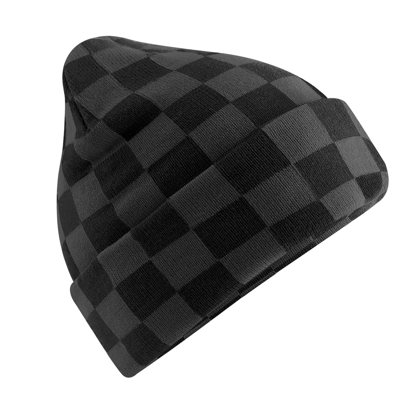 Black-Charcoal - Front - Beechfield Unisex Adult Checkerboard Beanie