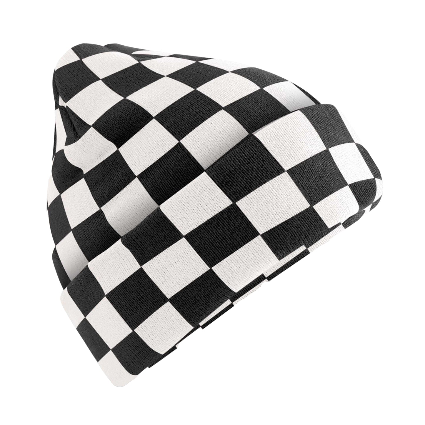 Black-Soft White - Front - Beechfield Unisex Adult Checkerboard Beanie