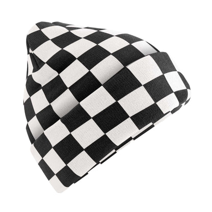 Black-Soft White - Front - Beechfield Unisex Adult Checkerboard Beanie
