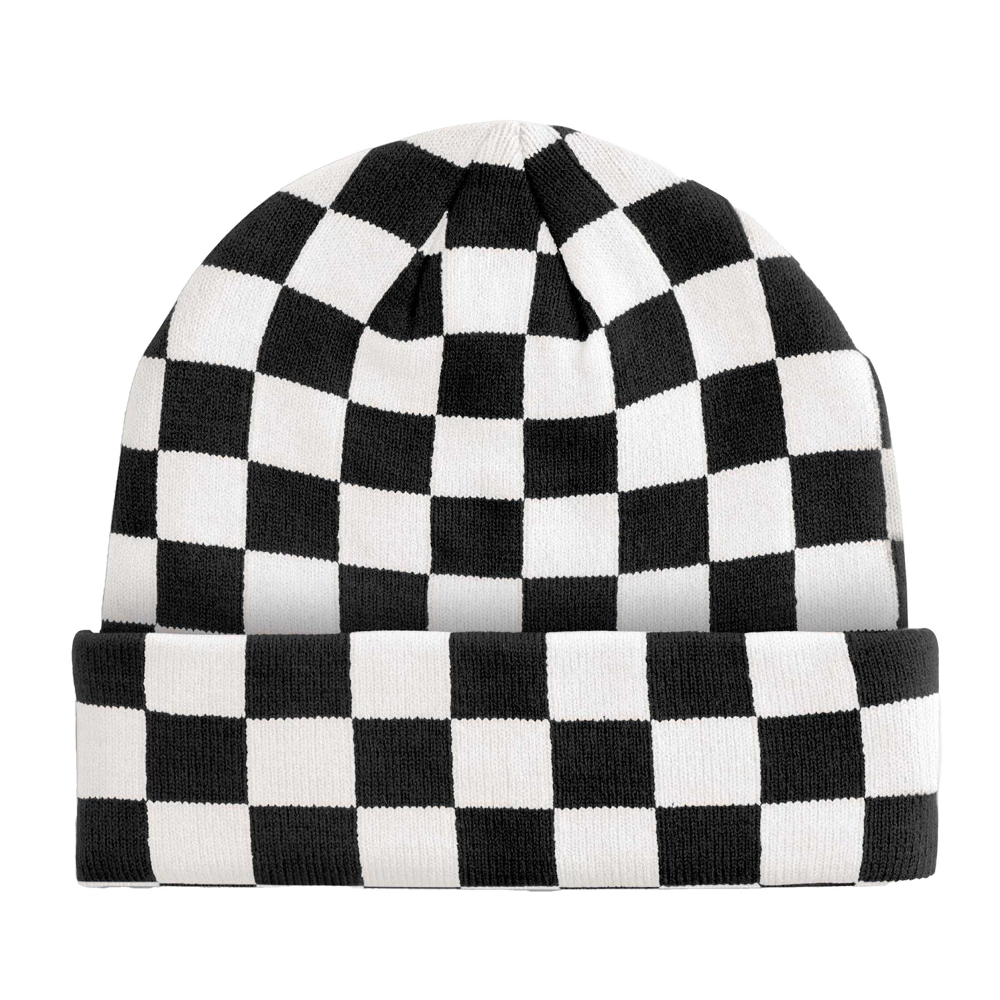 Black-Soft White - Back - Beechfield Unisex Adult Checkerboard Beanie
