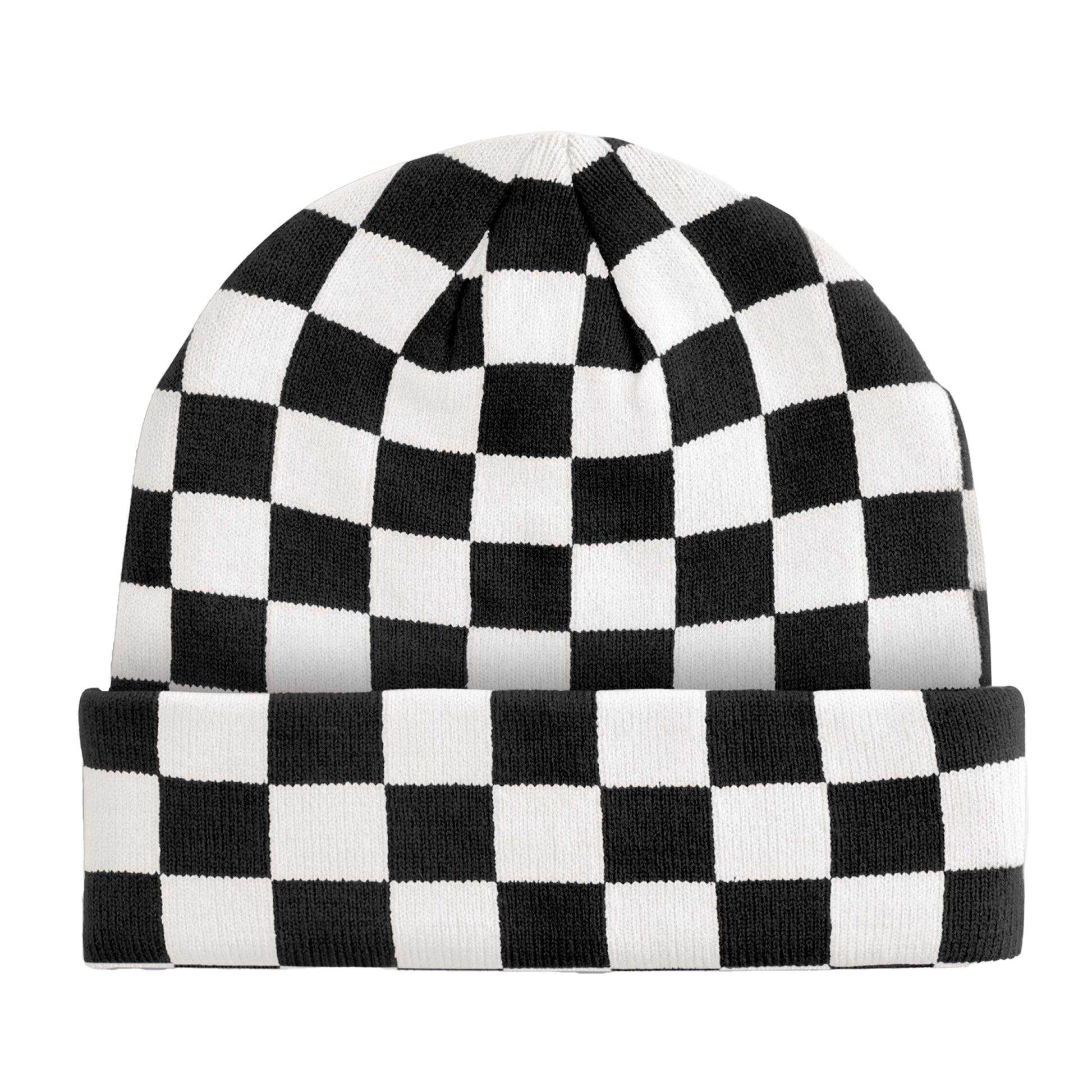 Black-Soft White - Back - Beechfield Unisex Adult Checkerboard Beanie