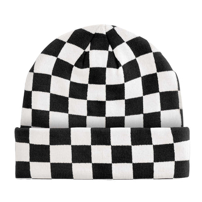 Black-Soft White - Back - Beechfield Unisex Adult Checkerboard Beanie