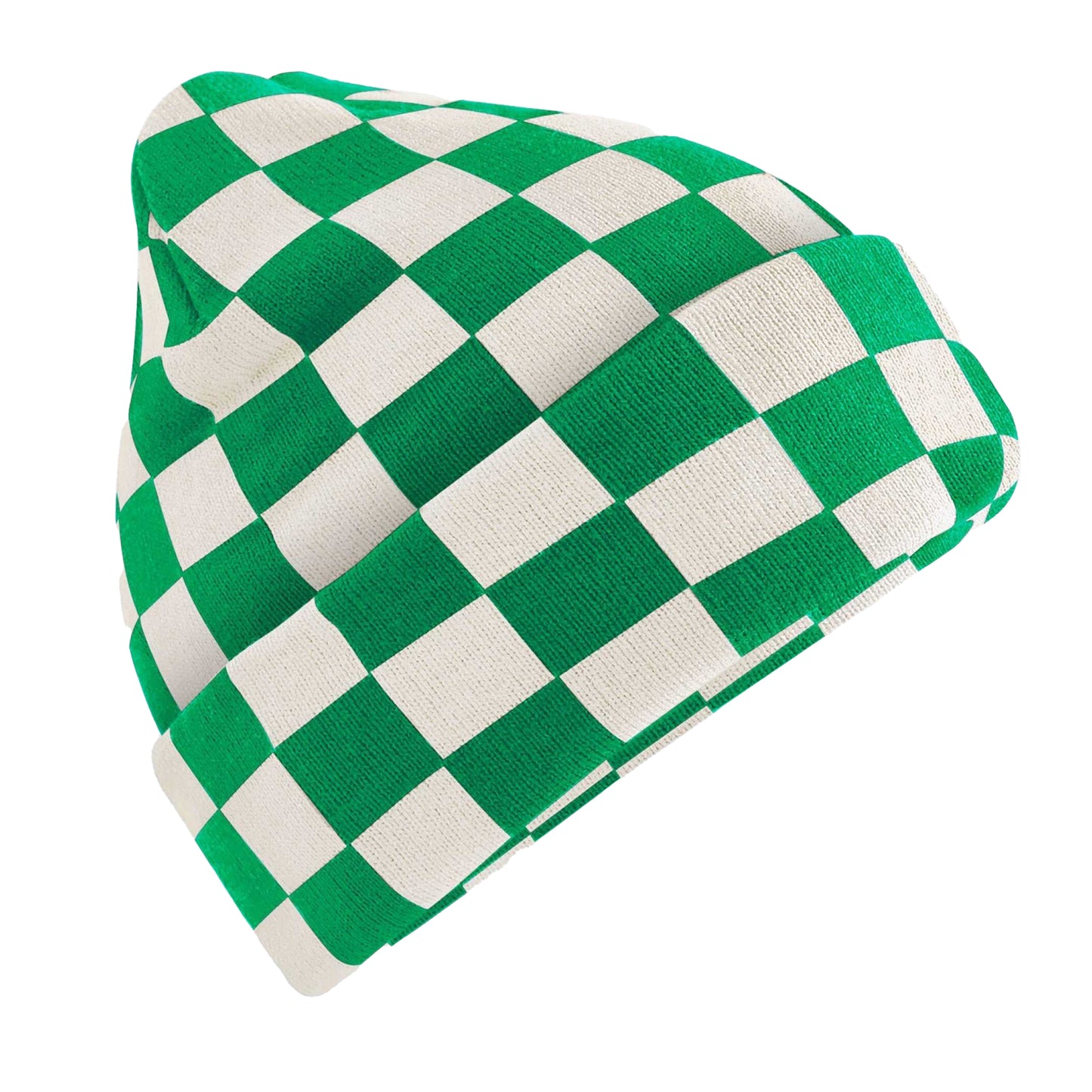 Kelly Green-Off White - Front - Beechfield Unisex Adult Checkerboard Beanie