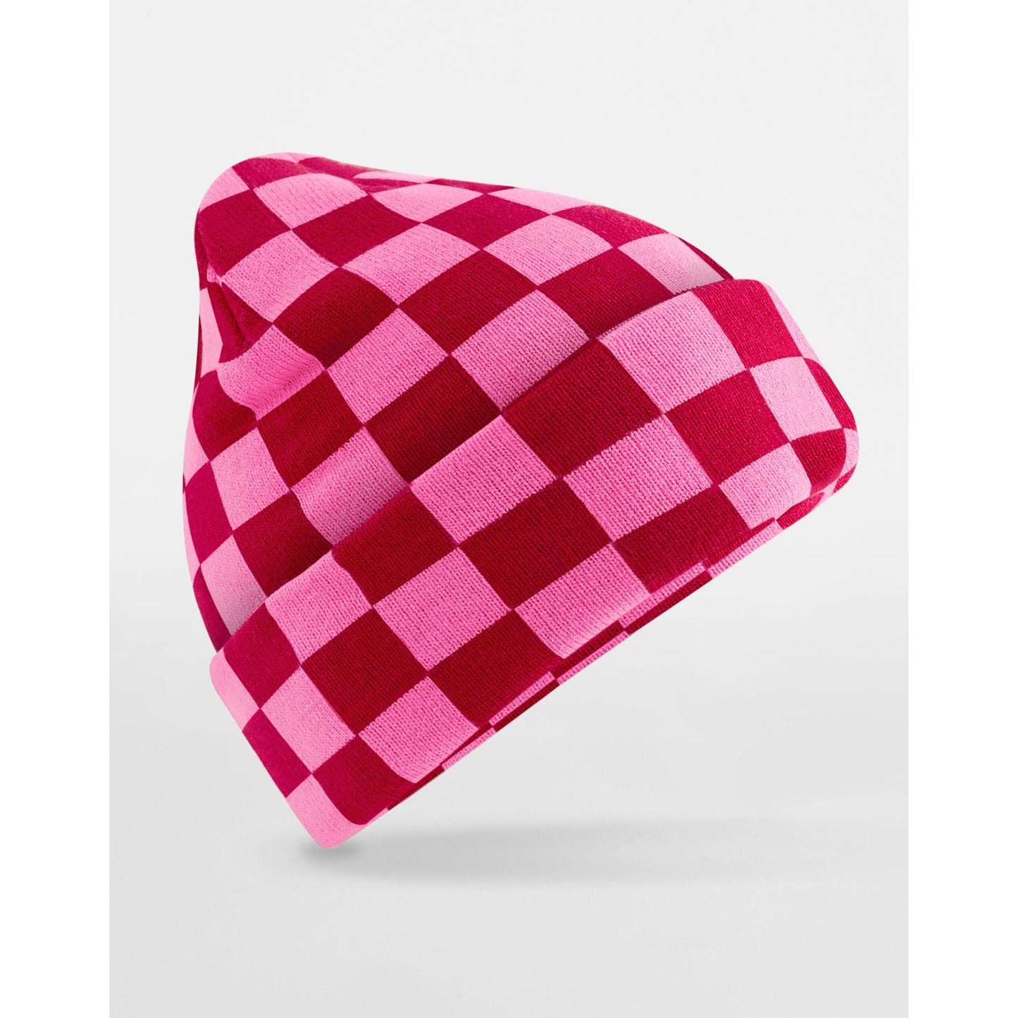 Classic Red-True Pink - Back - Beechfield Unisex Adult Checkerboard Beanie
