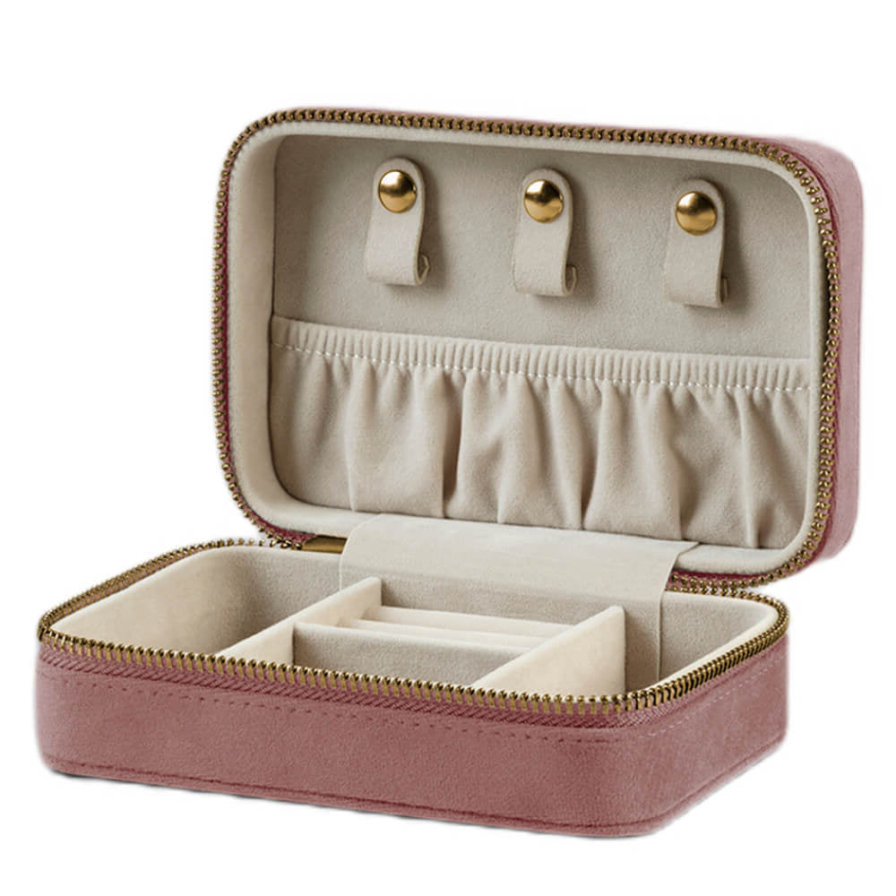 Rose Quartz - Back - Bagbase Velvet Travel Jewellery Box