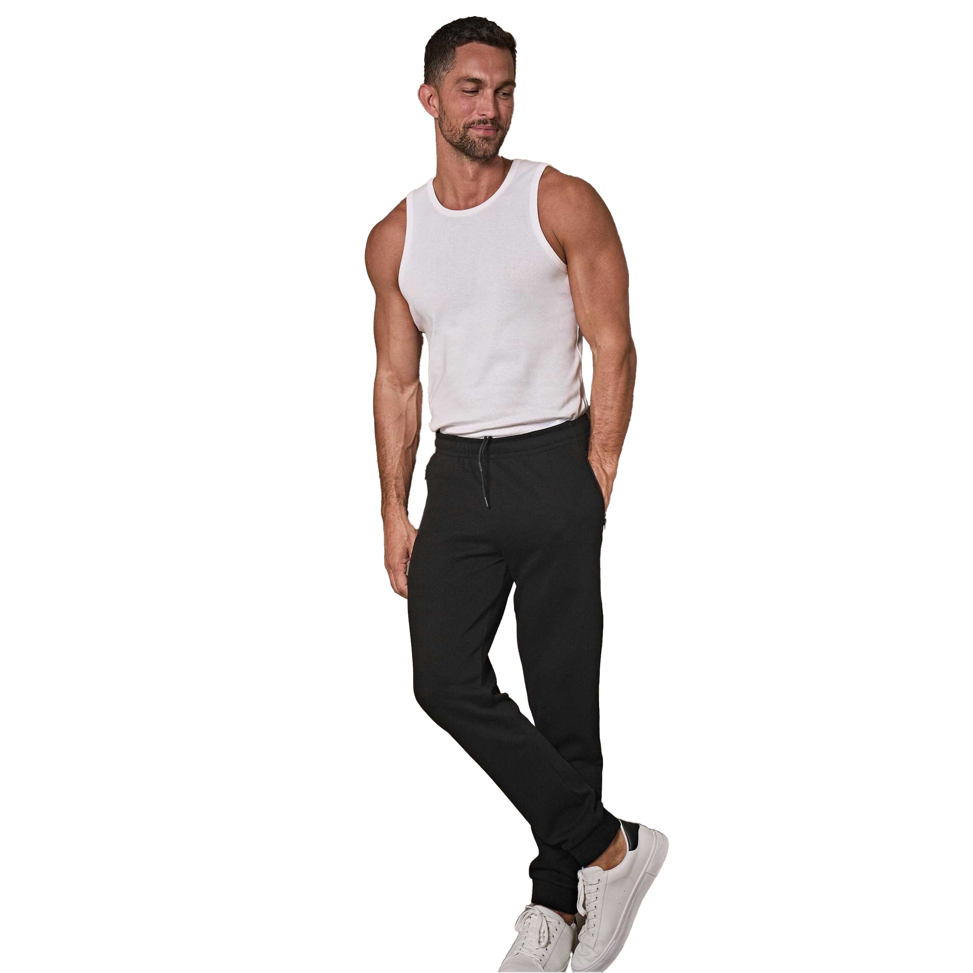 Black - Pack Shot - Tee Jays Unisex Adult Ribbed Interlock Jogging Bottoms