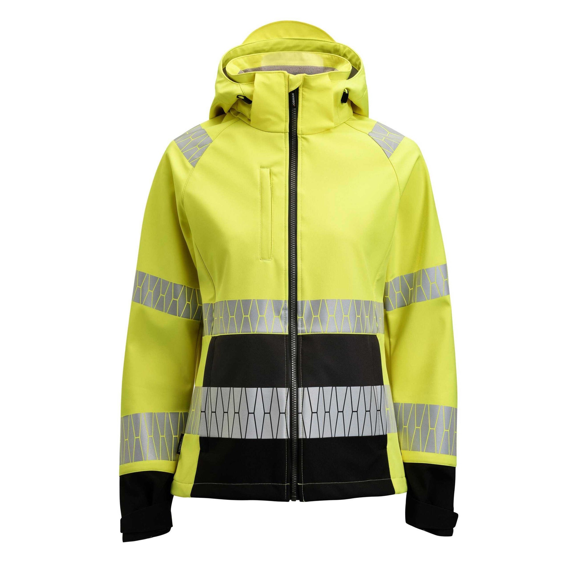 Yellow-Black - Front - Jobman Womens-Ladies High-Vis Soft Shell Jacket