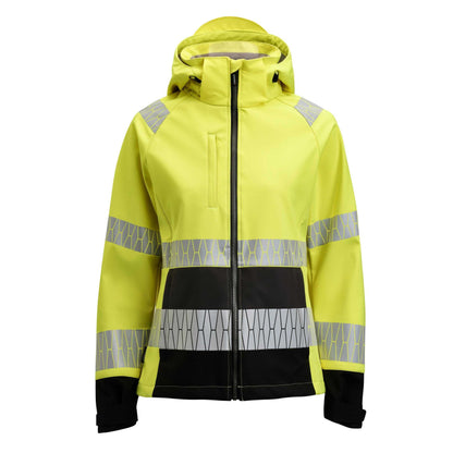 Yellow-Black - Front - Jobman Womens-Ladies High-Vis Soft Shell Jacket