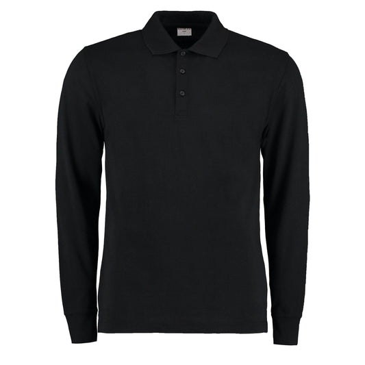Black - Front - Kustom Kit Mens Pique Long-Sleeved Polo Shirt