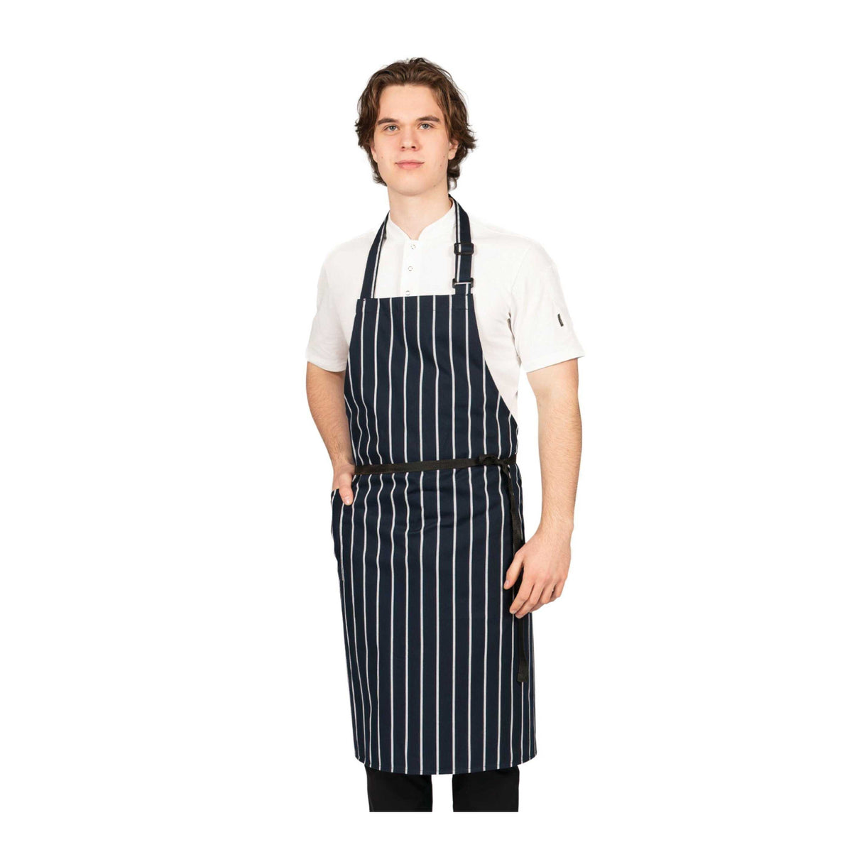 Navy-White - Back - Dennys Butcher Stripe Woven Apron