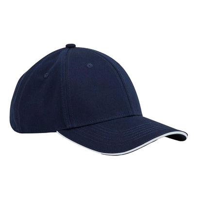 French Navy-White - Front - Beechfield EarthAware 6 Panel Organic Cotton Baseball Cap